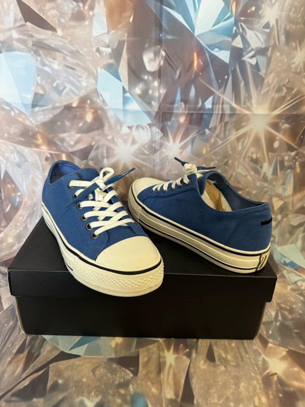 Ash Blue Canvas Low-Top Sneakers with White Accents